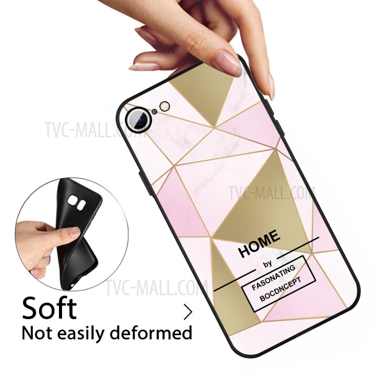 Mat Enveloppe De Surface De Marbre Noir TPU Pour Iphone Soi (2ème Génération) / 8/7 4,7 Pouce - Rose / Triangle D'or-3