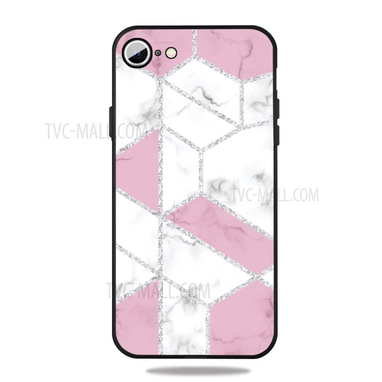 Matte Black TPU Marble Surface Shell for iPhone SE (2nd Generation)/8/7 4.7 inch - Pink/White Mixture-1