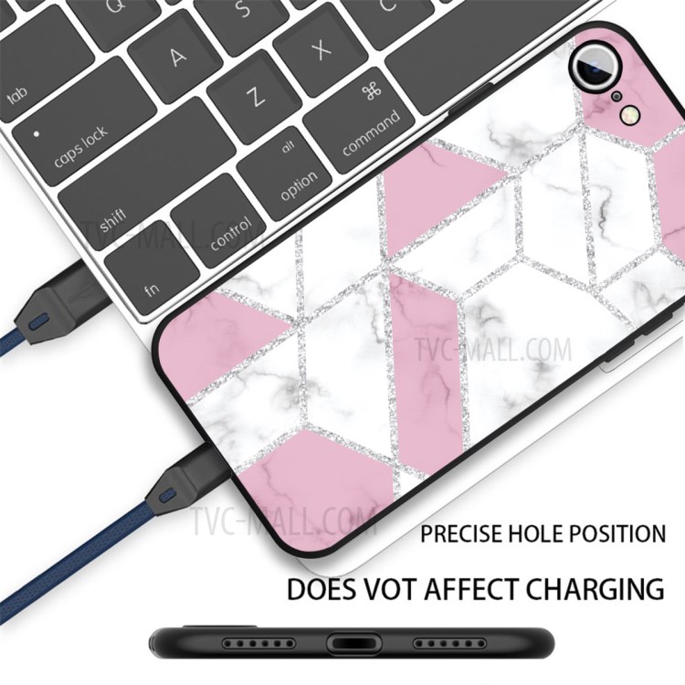 Matte Black TPU Marble Surface Shell for iPhone SE (2nd Generation)/8/7 4.7 inch - Pink/White Mixture-2