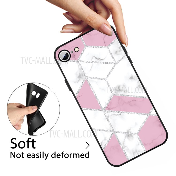 Matte Black TPU Marble Surface Shell for iPhone SE (2nd Generation)/8/7 4.7 inch - Pink/White Mixture-3