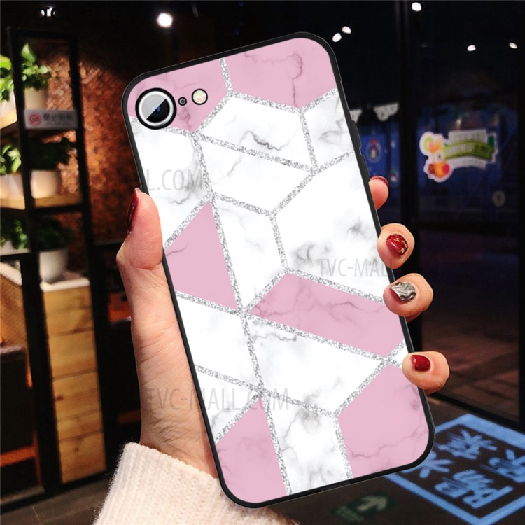 Matte Black TPU Marble Surface Shell for iPhone SE (2nd Generation)/8/7 4.7 inch - Pink/White Mixture-4