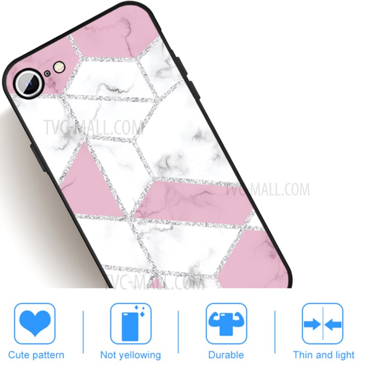 Matte Black TPU Marble Surface Shell for iPhone SE (2nd Generation)/8/7 4.7 inch - Pink/White Mixture-5