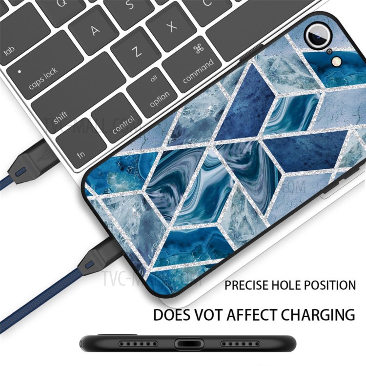 Matte Black TPU Marble Surface Shell for iPhone SE (2nd Generation)/8/7 4.7 inch - Blue-2