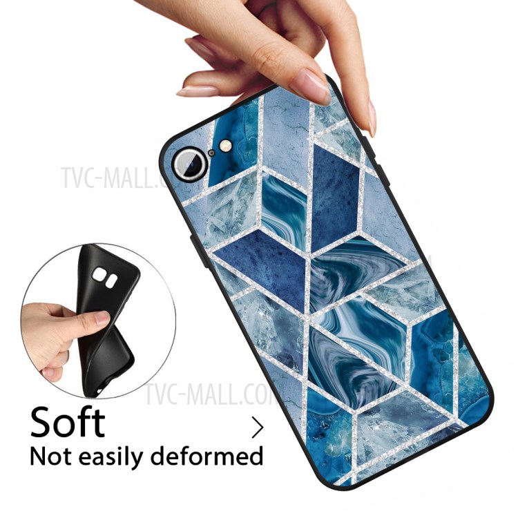 Matte Black TPU Marble Surface Shell for iPhone SE (2nd Generation)/8/7 4.7 inch - Blue-3