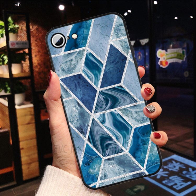 Matte Black TPU Marble Surface Shell for iPhone SE (2nd Generation)/8/7 4.7 inch - Blue-4