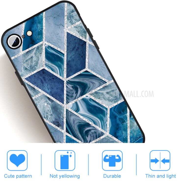 Matte Black TPU Marble Surface Shell for iPhone SE (2nd Generation)/8/7 4.7 inch - Blue-5