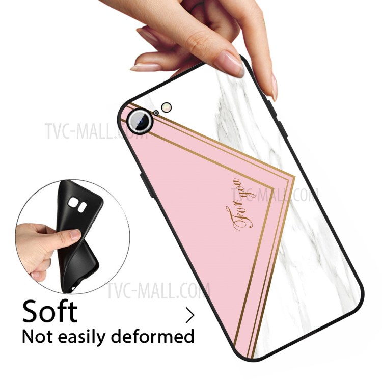 Matte Black TPU Marble Surface Shell for iPhone SE (2nd Generation)/8/7 4.7 inch - Pink/White-3
