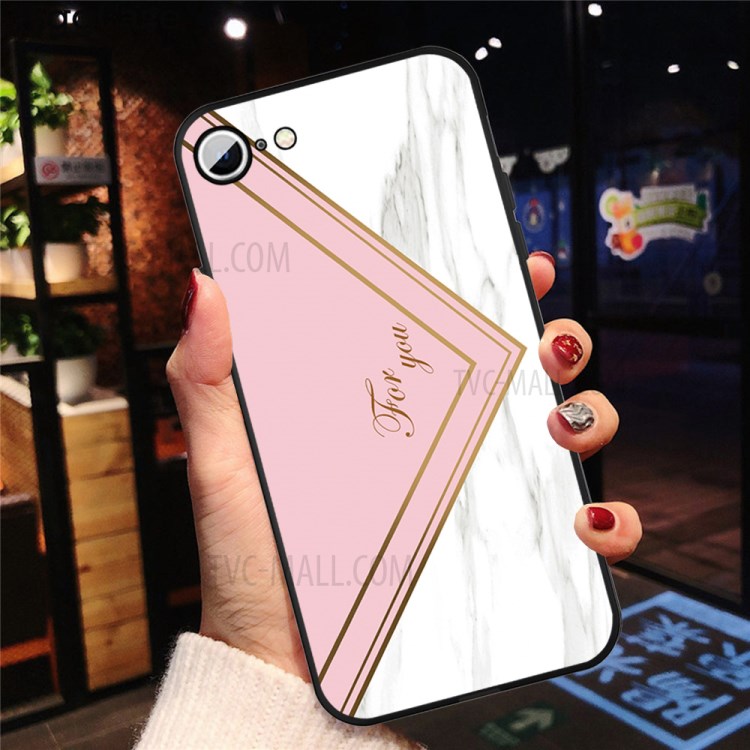 Matte Black TPU Marble Surface Shell for iPhone SE (2nd Generation)/8/7 4.7 inch - Pink/White-4