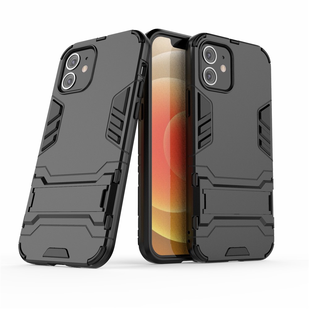 Caixa Híbrida de Plástico + TPU Com Capa de Telefone Kickstand Para Iphone 12 Pro/12 - Preto