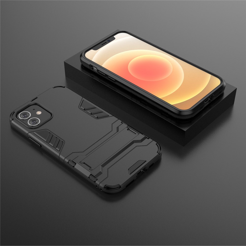 Kunststoff + TPU Hybrid -hülle Mit Kickstand -telefonabdeckung Für Iphone 12 Pro/12 - Schwarz