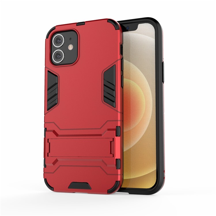 Plastic + TPU Hybrid Case with Kickstand Phone Cover for iPhone 12 Pro/12 - Red-1