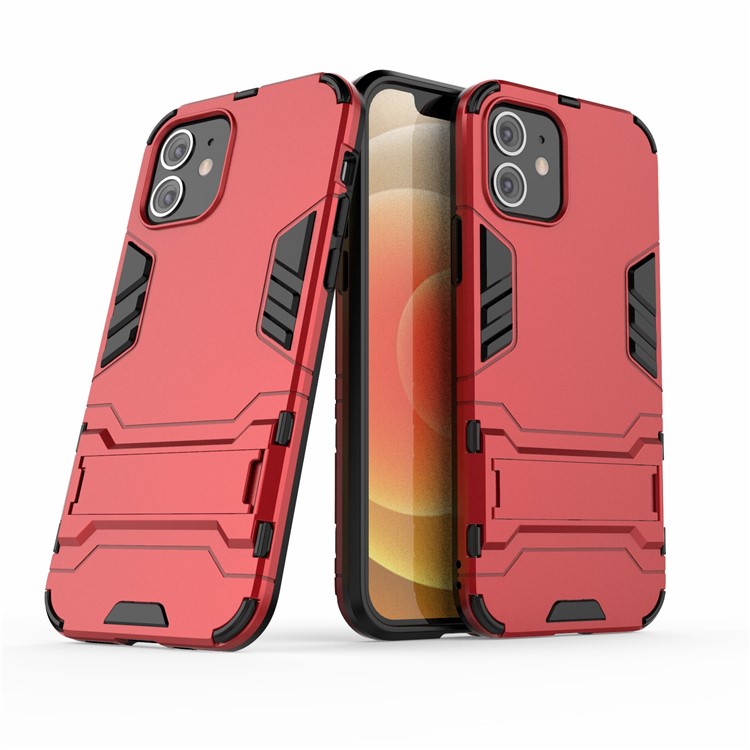 Plastic + TPU Hybrid Case with Kickstand Phone Cover for iPhone 12 Pro/12 - Red-3