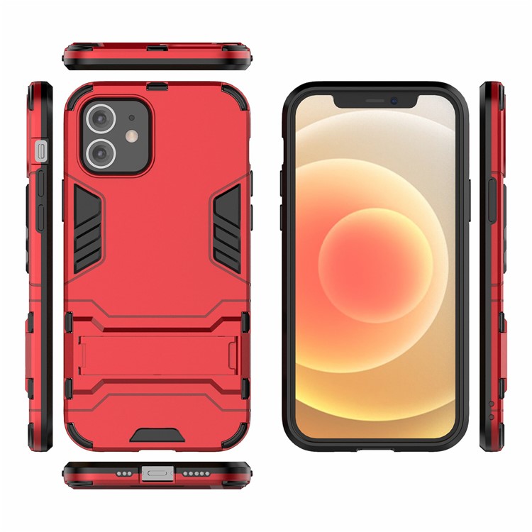 Plastic + TPU Hybrid Case with Kickstand Phone Cover for iPhone 12 Pro/12 - Red-4