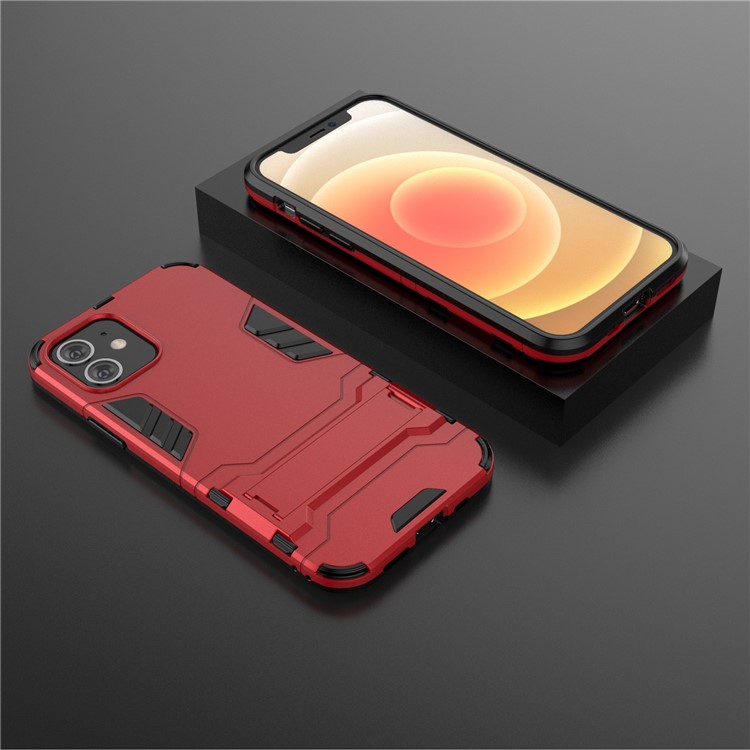 Plastic + TPU Hybrid Case with Kickstand Phone Cover for iPhone 12 Pro/12 - Red-5