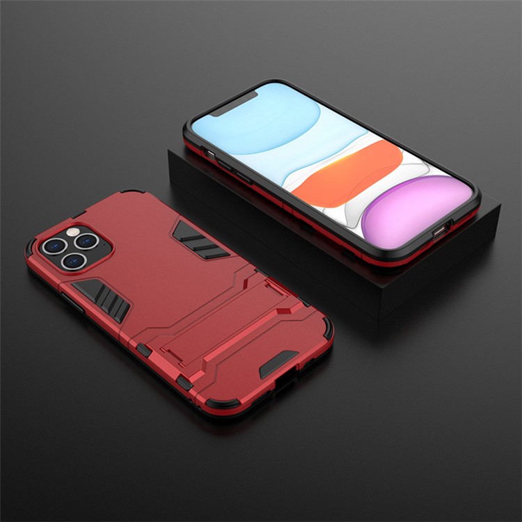 Plastic + TPU Hybrid Case with Kickstand Phone Cover for iPhone 12 Pro/12 - Red-6