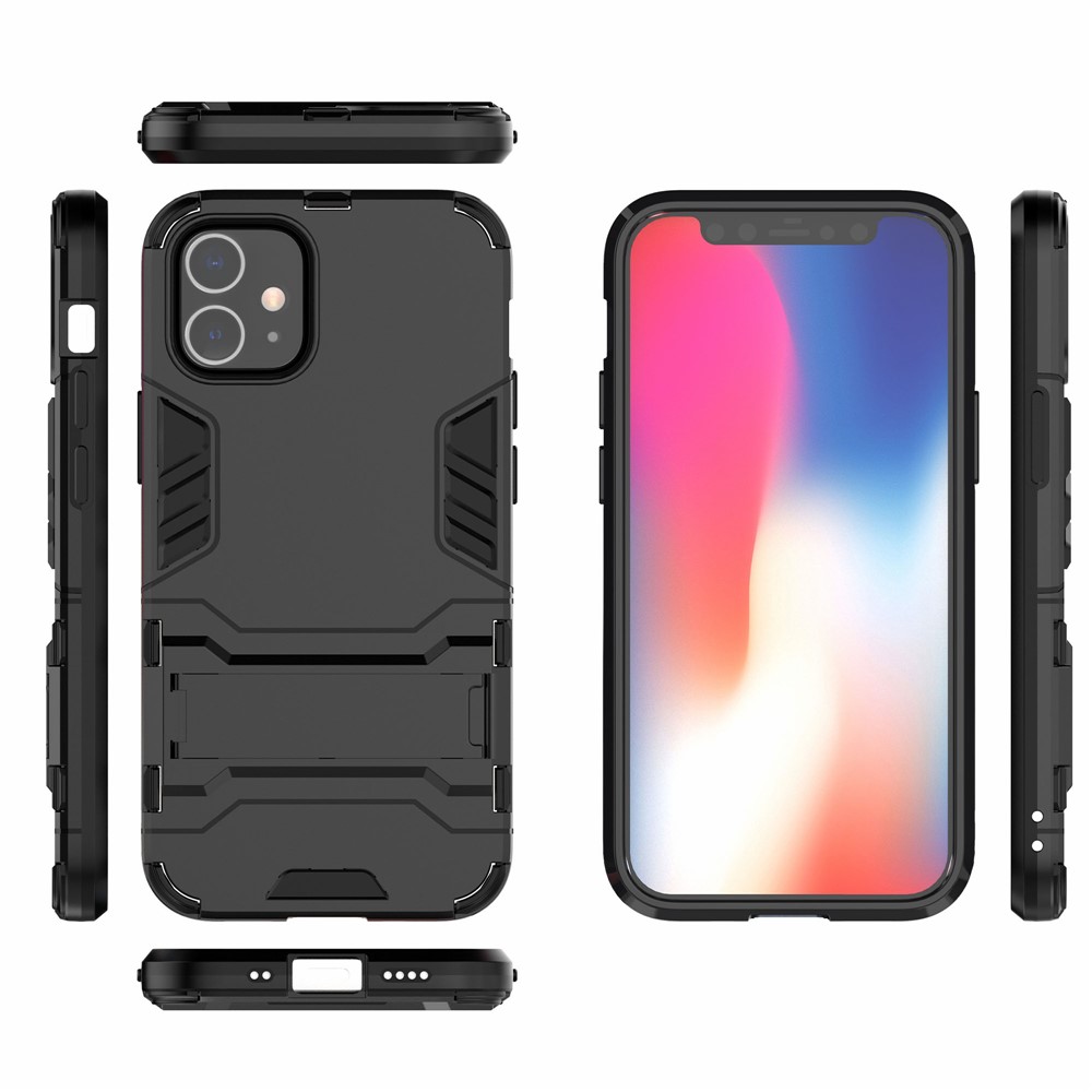 Plastic + TPU Hybrid Case with Kickstand Phone Shell for iPhone 12 5.4 inch - Black-7