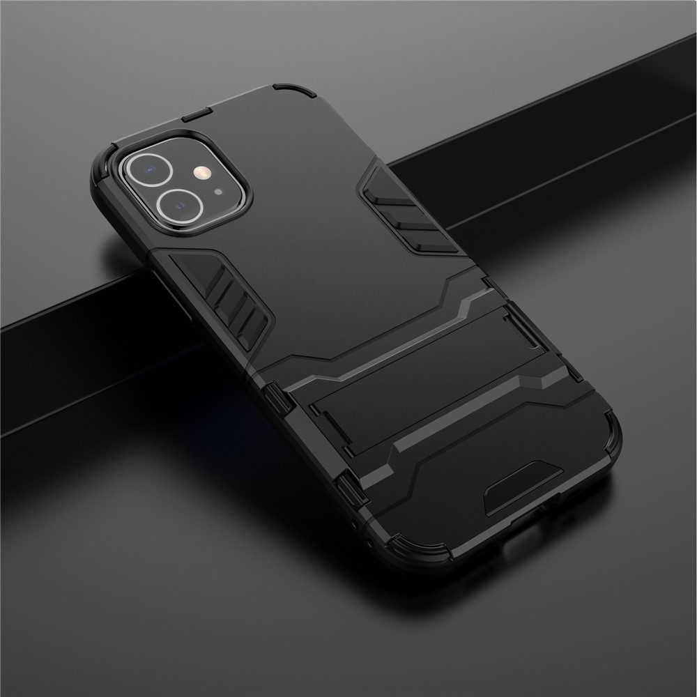 Plastic + TPU Hybrid Case with Kickstand Phone Shell for iPhone 12 5.4 inch - Black-8