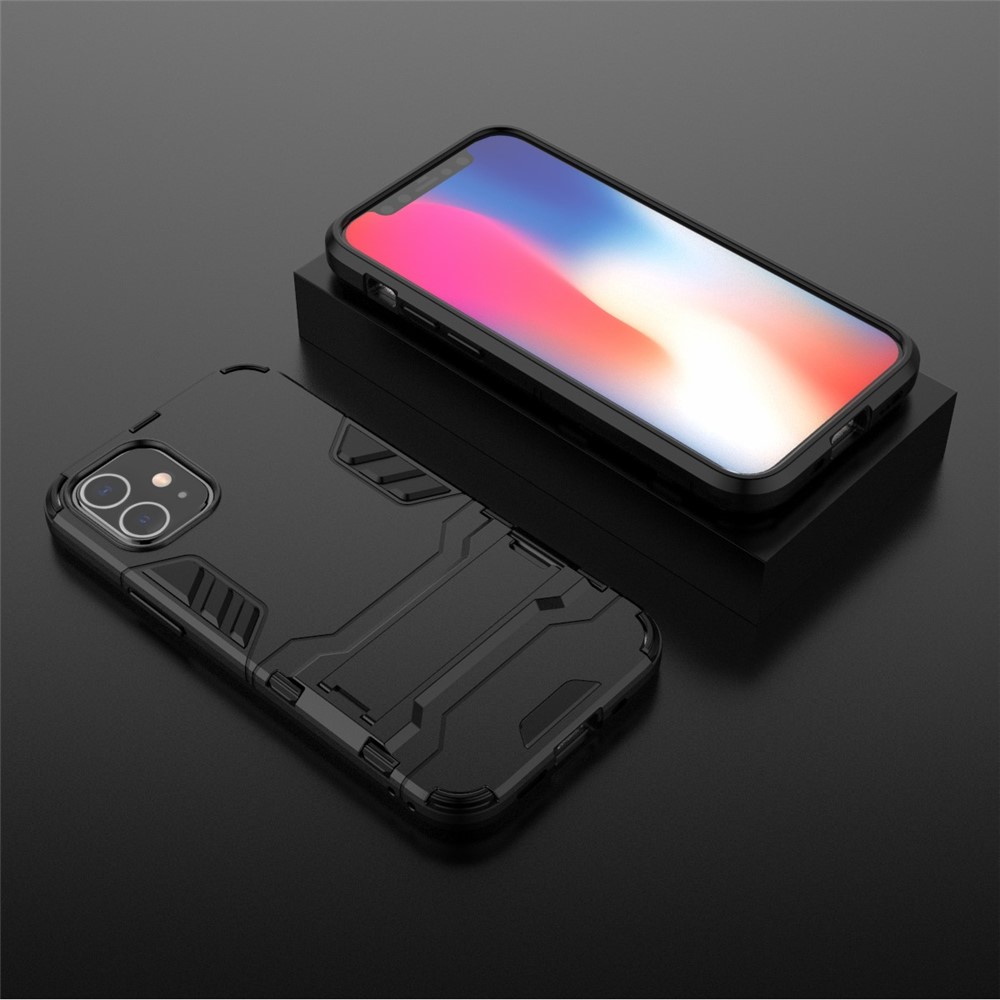 Plastic + TPU Hybrid Case with Kickstand Phone Shell for iPhone 12 5.4 inch - Black-9