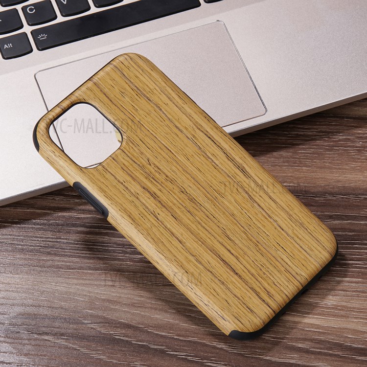 Wood Texture PU Leather Coated Flexible TPU Phone Cover for iPhone 12 Pro Max 6.7 inch - Khaki-1