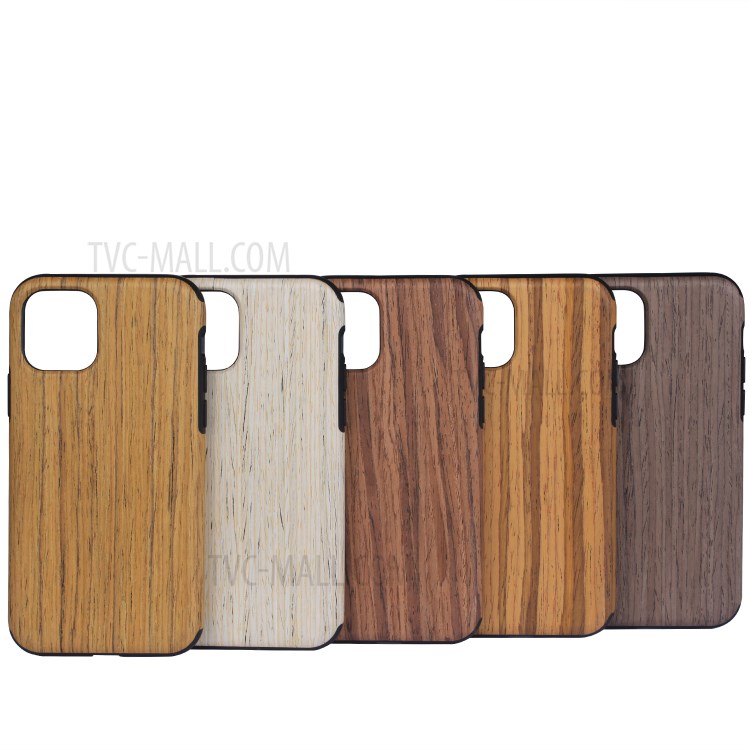 Wood Texture PU Leather Coated Flexible TPU Phone Cover for iPhone 12 Pro Max 6.7 inch - Khaki-11