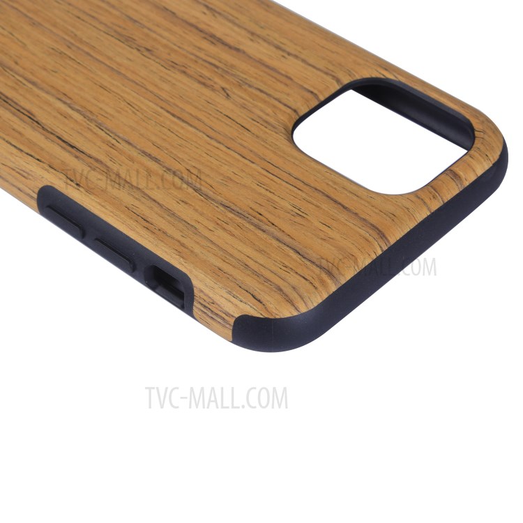 Wood Texture PU Leather Coated Flexible TPU Phone Cover for iPhone 12 Pro Max 6.7 inch - Khaki-5