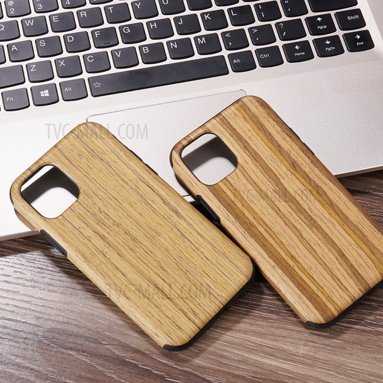 Wood Texture PU Leather Coated Flexible TPU Phone Cover for iPhone 12 Pro Max 6.7 inch - Khaki-8