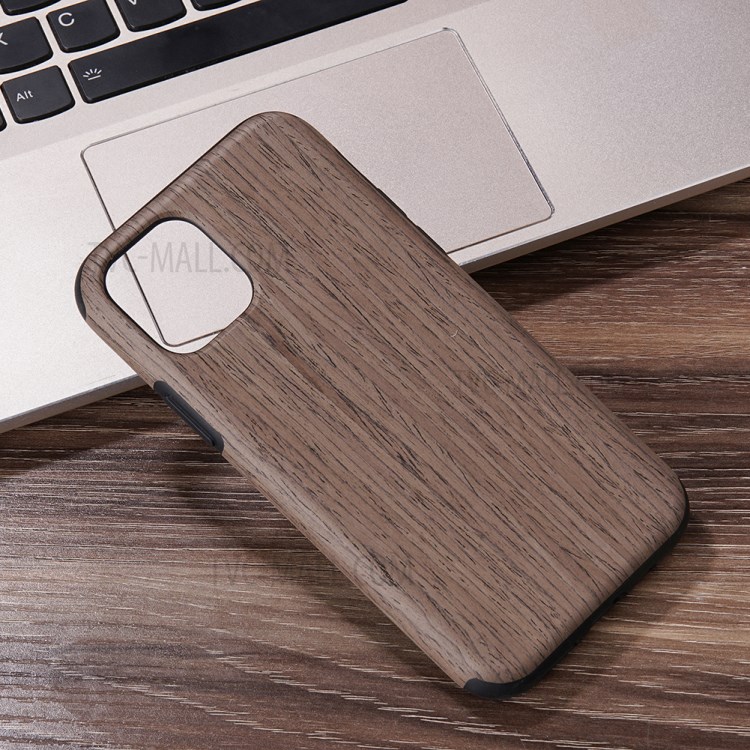 Wood Texture PU Leather Coated Flexible TPU Phone Cover for iPhone 12 Pro Max 6.7 inch - Grey-1