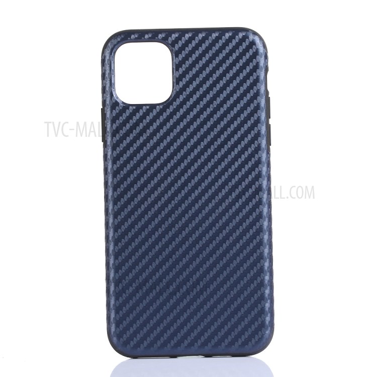 Carbon Fiber Texture PU Leather Coated Flexible TPU Phone Case for iPhone 12 Pro/12 Max 6.1 inch - Blue-1