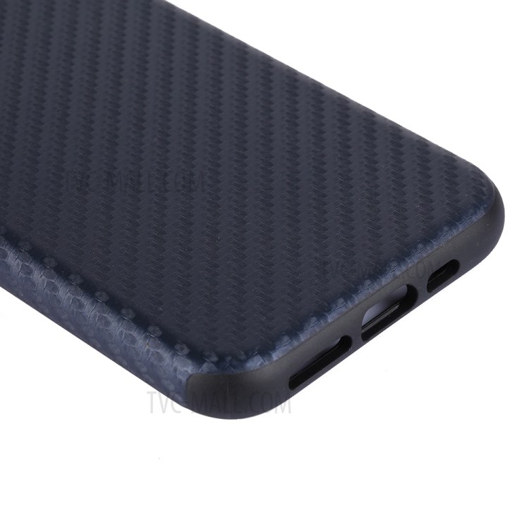 Carbon Fiber Texture PU Leather Coated Flexible TPU Phone Cover for iPhone 12 Pro Max 6.7 inch - Blue-2