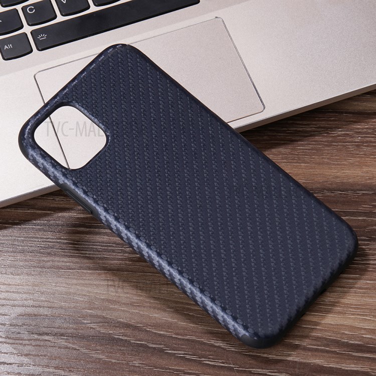 Carbon Fiber Texture PU Leather Coated Flexible TPU Phone Cover for iPhone 12 Pro Max 6.7 inch - Blue-3