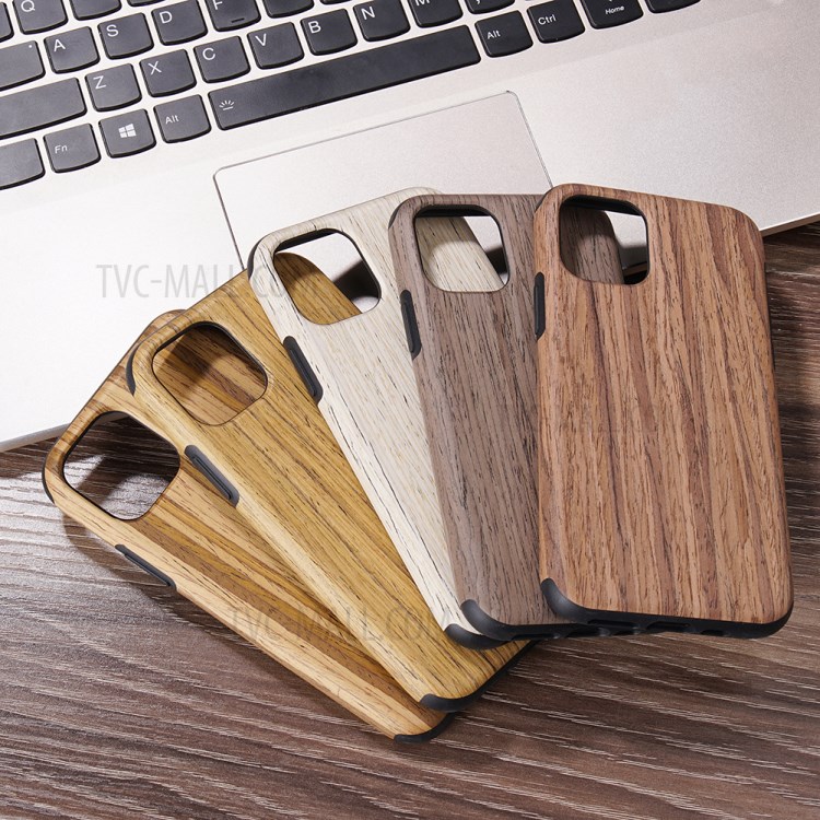 Wood Texture PU Leather Coated Flexible TPU Phone Shell for iPhone 12 5.4 inch - Khaki-12