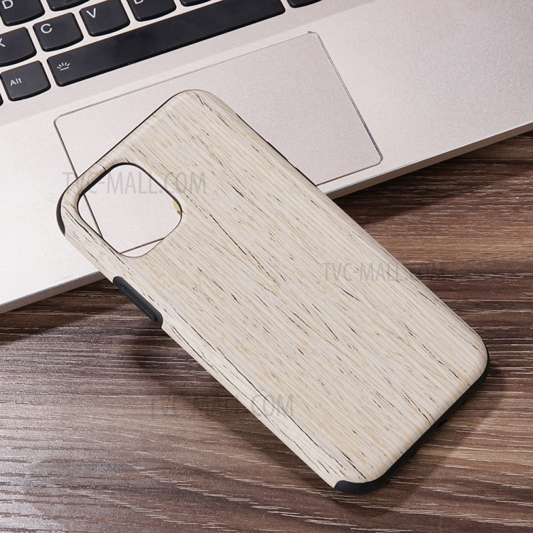 Wood Texture PU Leather Coated Flexible TPU Phone Shell for iPhone 12 mini - White-1
