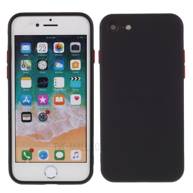 Contrast Color Button TPU Back Case with Soft Lint Inner for iPhone SE (2nd Generation)/8/7 - Black-1