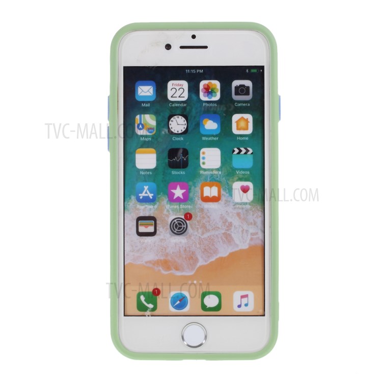 Contrast Color Button TPU Back Case with Soft Lint Inner for iPhone SE (2nd Generation)/8/7 - Light Green-3