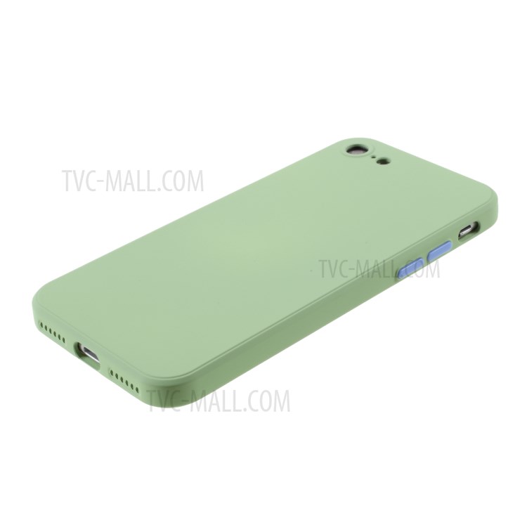 Contrast Color Button TPU Back Case with Soft Lint Inner for iPhone SE (2nd Generation)/8/7 - Light Green-4