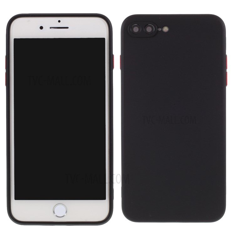 Contrast Color Button TPU Cover with Soft Lint Inner for iPhone 8 Plus/7 Plus - Black-1