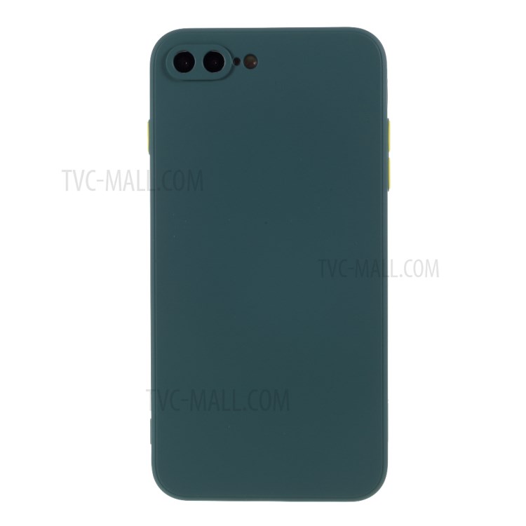 Contrast Color Button TPU Cover with Soft Lint Inner for iPhone 8 Plus/7 Plus - Dark Green-1