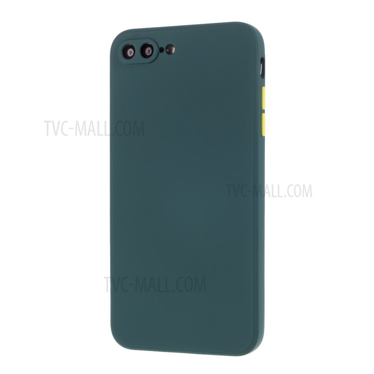 Contrast Color Button TPU Cover with Soft Lint Inner for iPhone 8 Plus/7 Plus - Dark Green-2