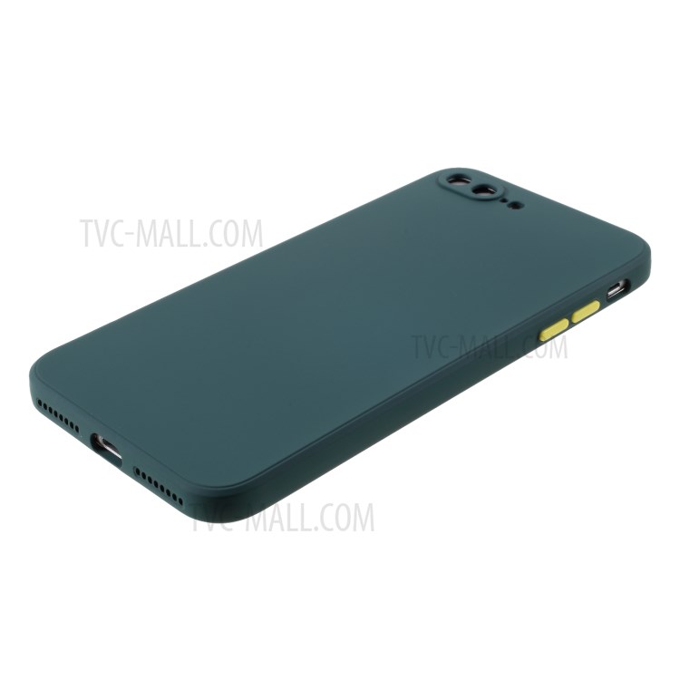 Contrast Color Button TPU Cover with Soft Lint Inner for iPhone 8 Plus/7 Plus - Dark Green-4