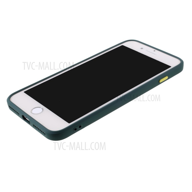 Contrast Color Button TPU Cover with Soft Lint Inner for iPhone 8 Plus/7 Plus - Dark Green-5