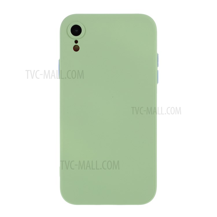 Contrast Color Button TPU Cover with Soft Lint Inner for iPhone XR 6.1 inch - Light Green-1