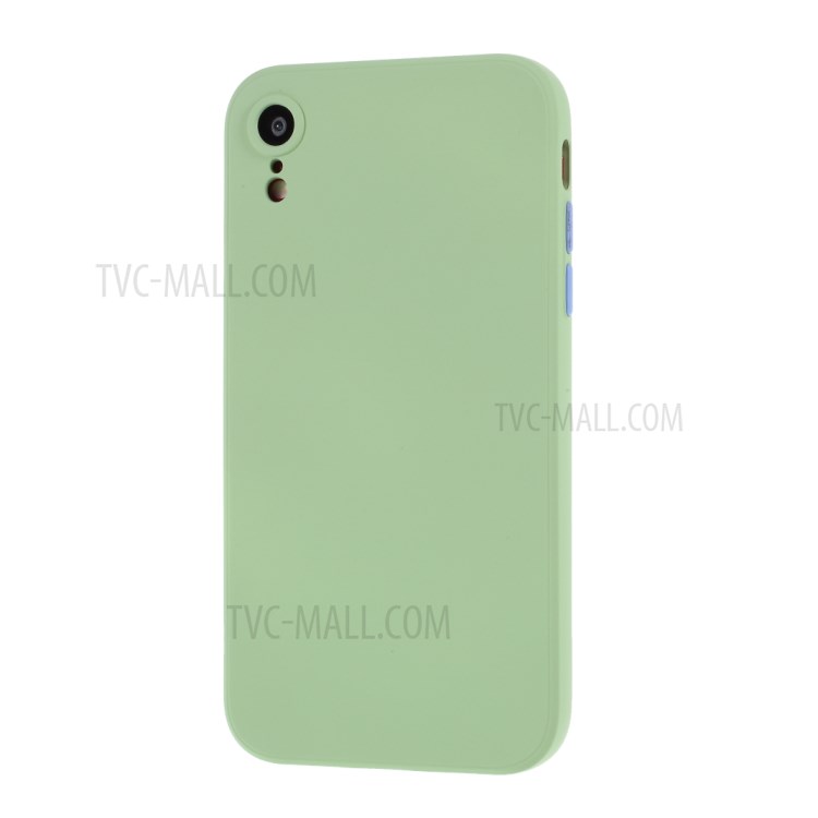 Contrast Color Button TPU Cover with Soft Lint Inner for iPhone XR 6.1 inch - Light Green-2