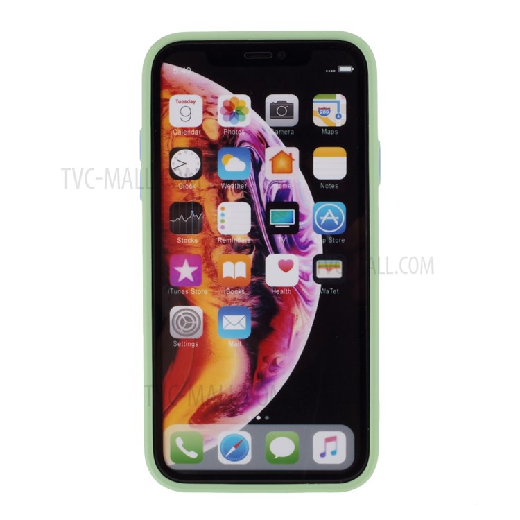Contrast Color Button TPU Cover with Soft Lint Inner for iPhone XR 6.1 inch - Light Green-3