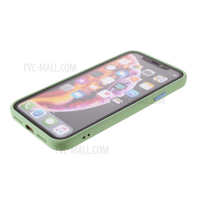 Contrast Color Button TPU Cover with Soft Lint Inner for iPhone XR 6.1 inch - Light Green-5