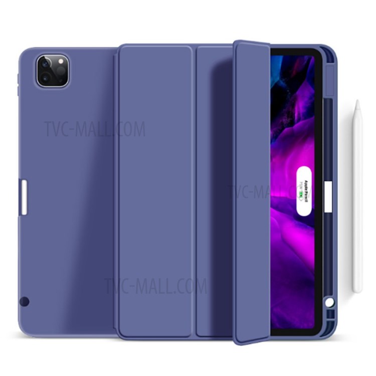 New Second Generation Tri-fold Stand Leather Smart Case with Pencil Slot for iPad Pro 12.9-inch (2020) / (2018) - Purple-1