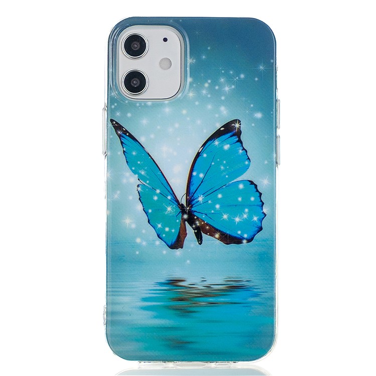 Noctilucent Patterned IMD TPU Case for iPhone 12 5.4 inch - Blue Butterfly-4