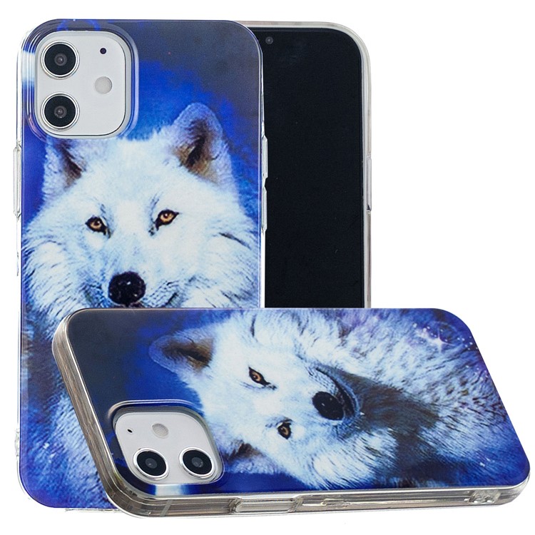 Noctilucent Patterned IMD TPU Case for iPhone 12 mini - White Wolf-1