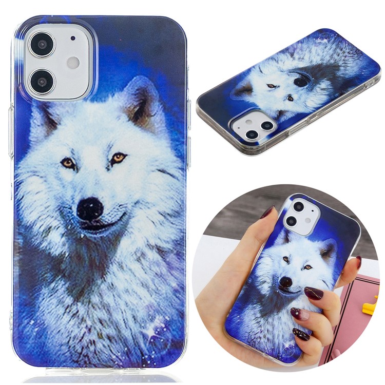 Noctilucent Patterned IMD TPU Case for iPhone 12 mini - White Wolf-2