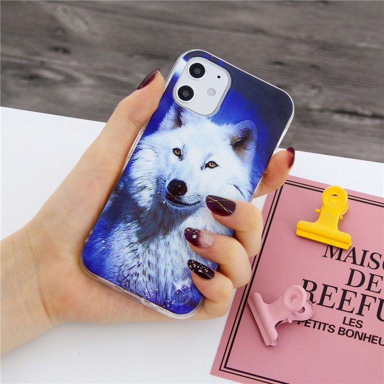 Noctilucent Patterned IMD TPU Case for iPhone 12 mini - White Wolf-5