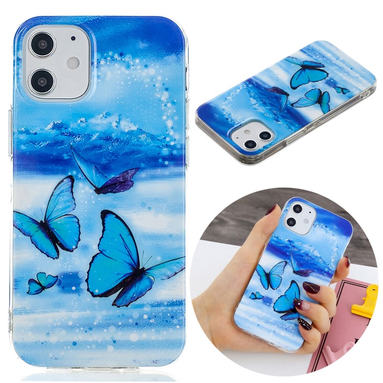 Noctilucent Patterned IMD TPU Back Case for iPhone 12 Max 6.1 inch - Butterflies Pattern-2